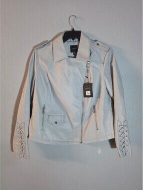 Lane Bryant Faux Leather Moto Jacket in Light Gray, Size 14/16